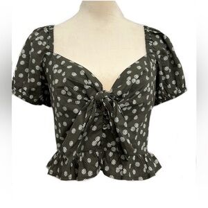Abound Military Green Floral Crop Top NWT